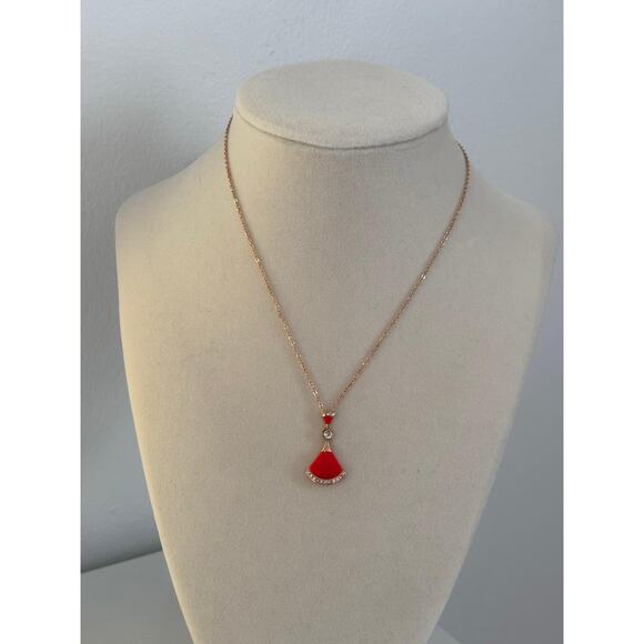 Unbranded Jewelry - Red Pendant Necklace Gold Tone Stainless Steel Crystal Charm Elegant Gift